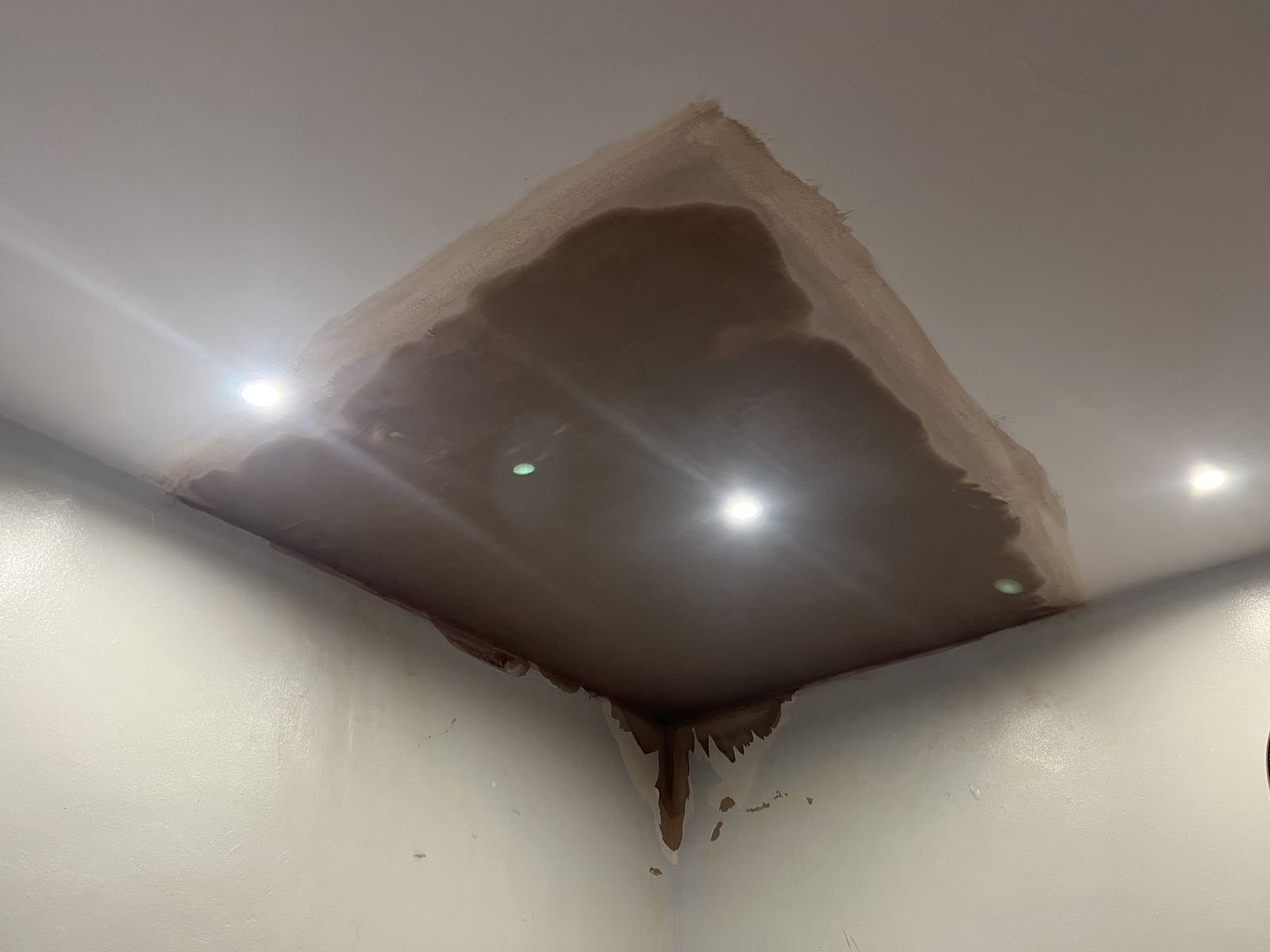 After: ceiling patched and freshly plastered